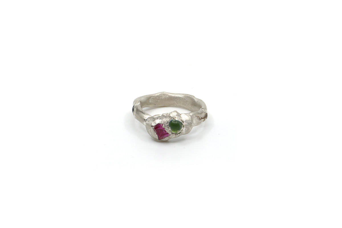 0155 - Silver Ring (Pink Square)