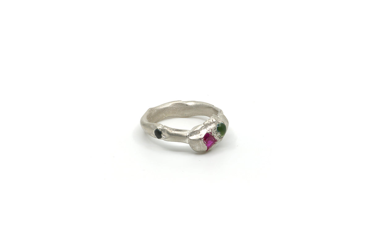 0155 - Silver Ring (Pink Square)